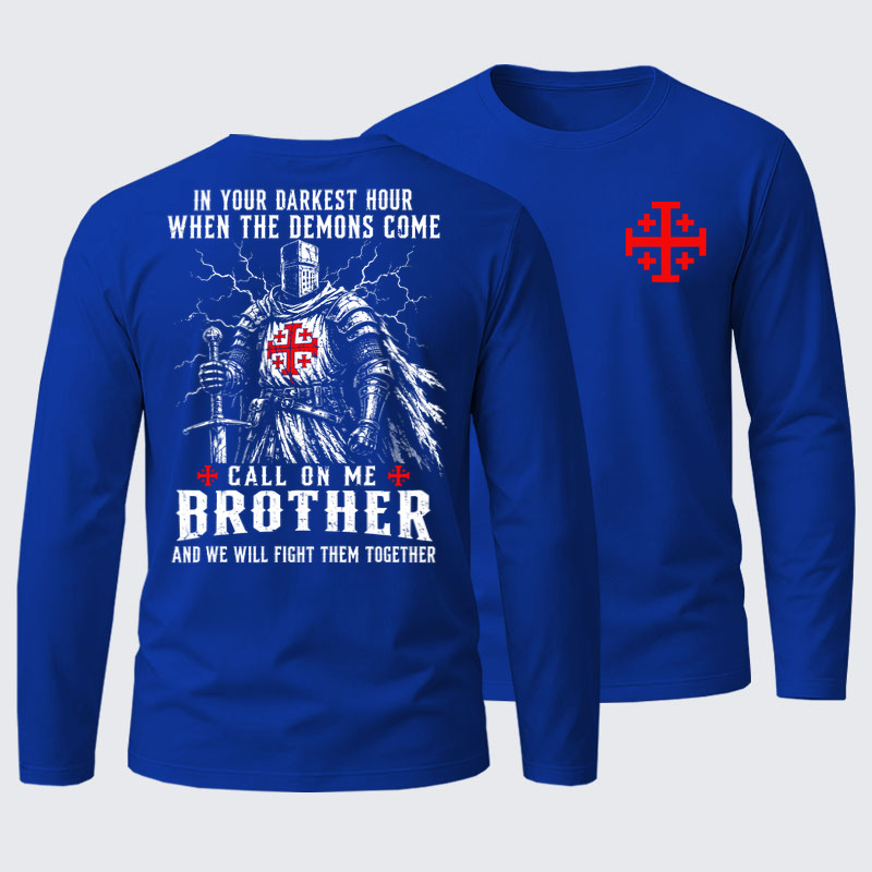 Long-sleeved T-Shirts- Call On Me Brother – Knights of Faith