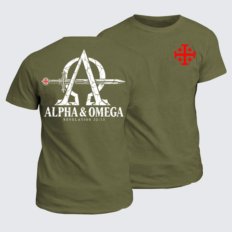Classic Cotton Tee - Alpha & Omega – Revelation 22:13 Christian Warrior