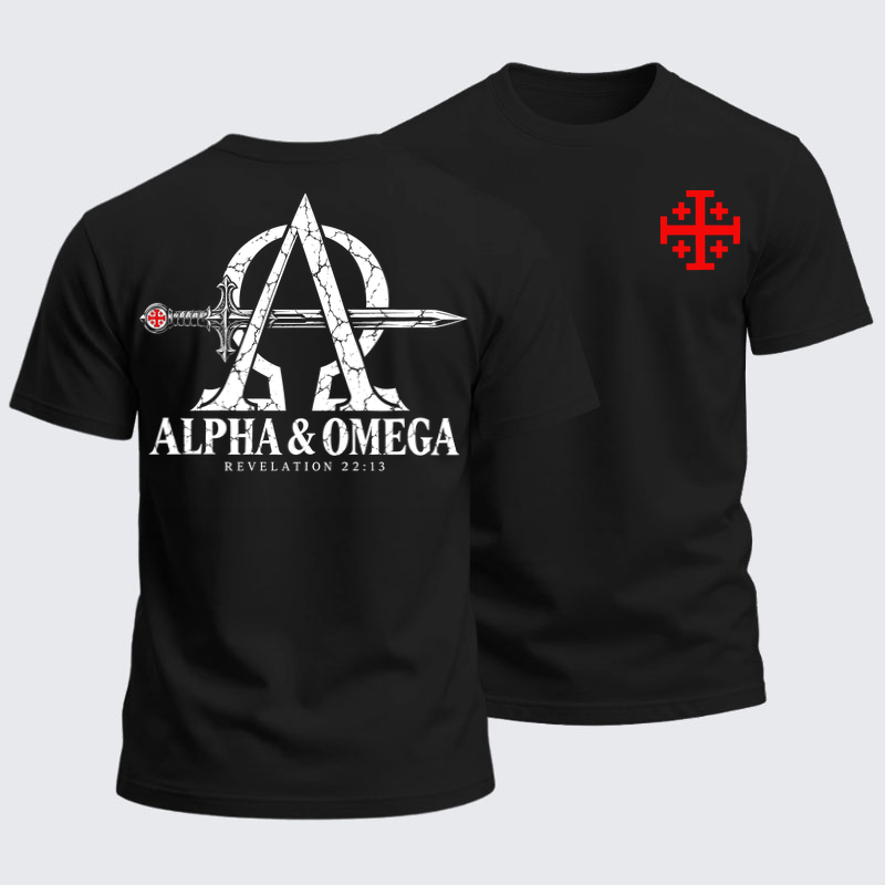 Heavyweight Cotton Tee - Alpha & Omega – Revelation 22:13 Christian Warrior