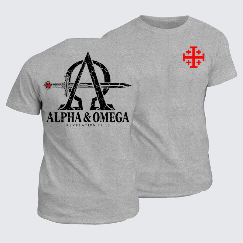 Classic Cotton Tee - Alpha & Omega – Revelation 22:13 Christian Warrior