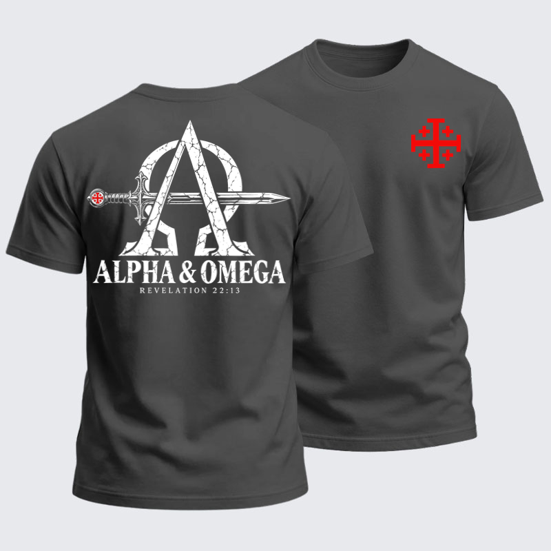Heavyweight Cotton Tee - Alpha & Omega – Revelation 22:13 Christian Warrior
