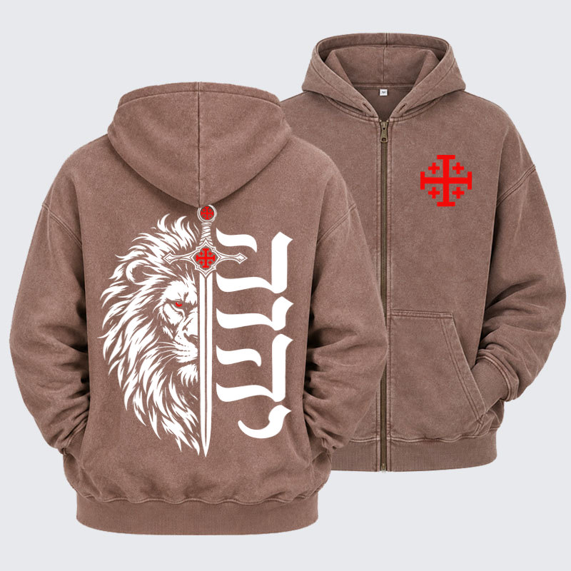 Washed Zip-Up Hoodie  – I Will Fear No Evil