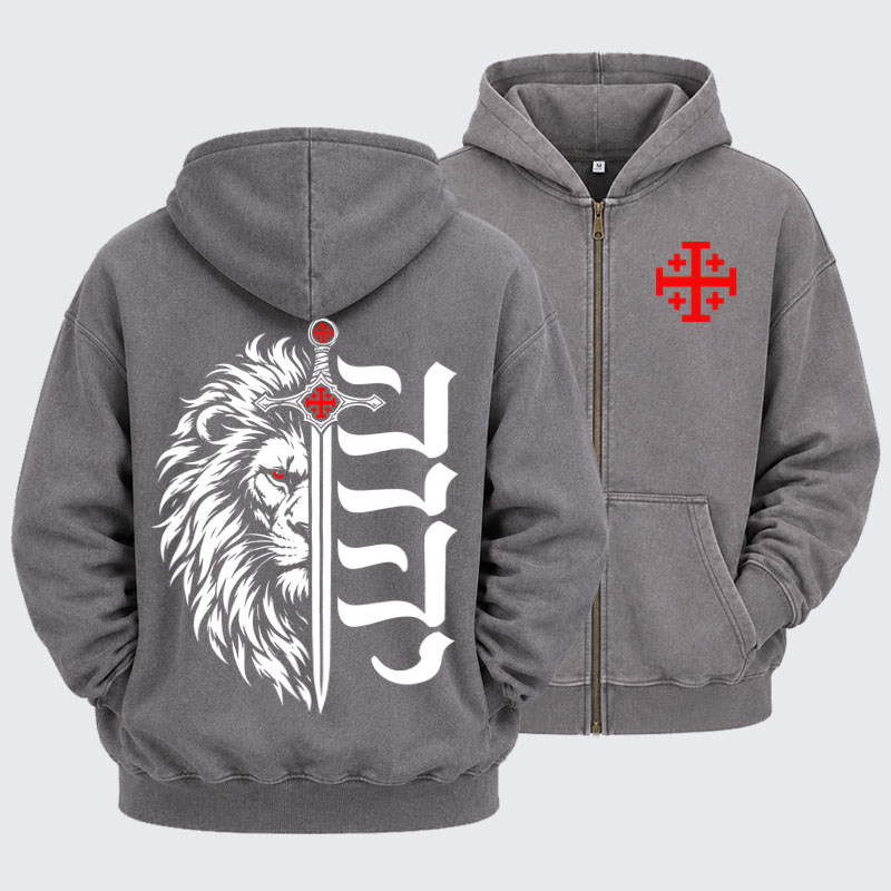 Washed Zip-Up Hoodie  – I Will Fear No Evil