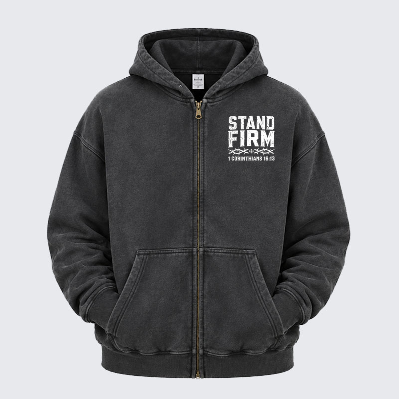 Washed Zip-Up Hoodie -1 Corinthians 16:13