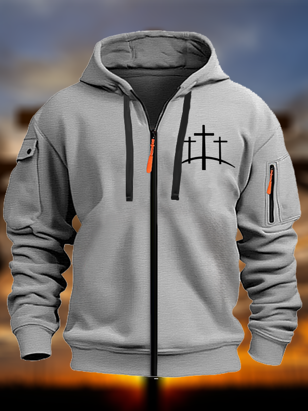 Cross Printed Zipper Hoodies