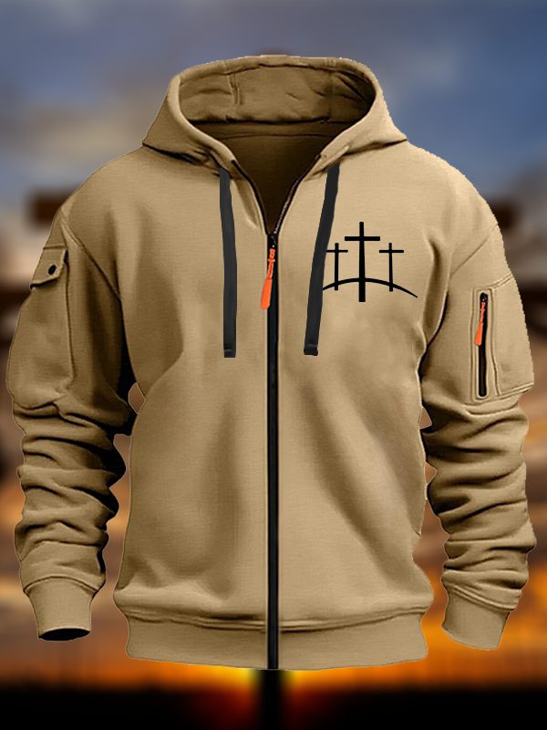 Cross Printed Zipper Hoodies