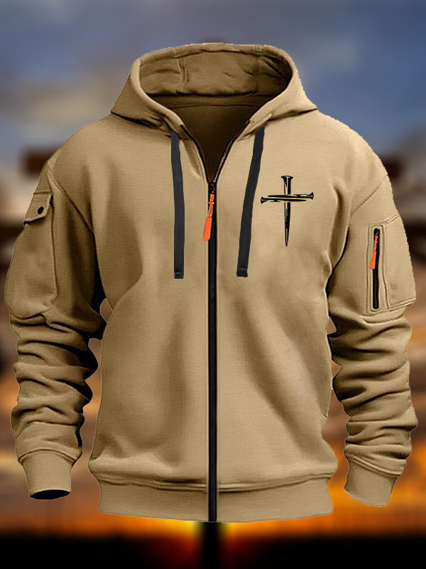 Cross Printed Zipper Hoodies