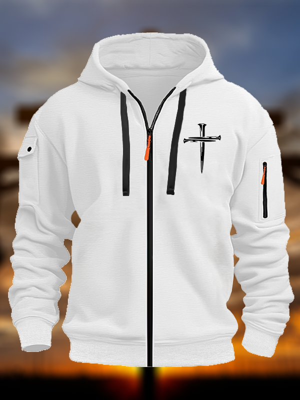 Cross Printed Zipper Hoodies