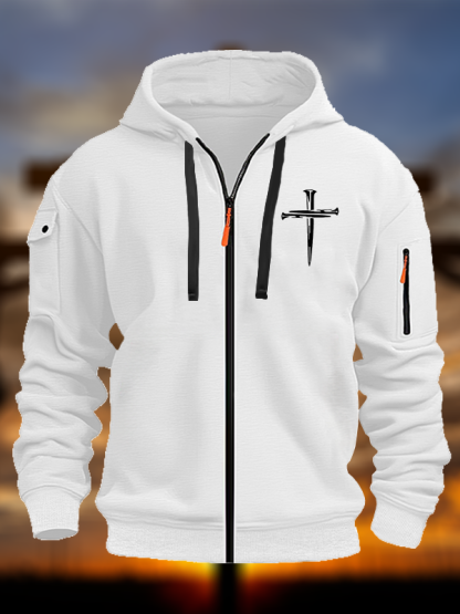 Cross Printed Zipper Hoodies