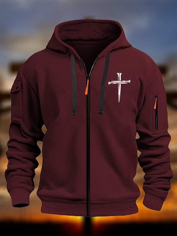 Cross Printed Zipper Hoodies