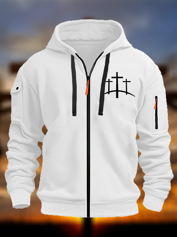 Cross Printed Zipper Hoodies