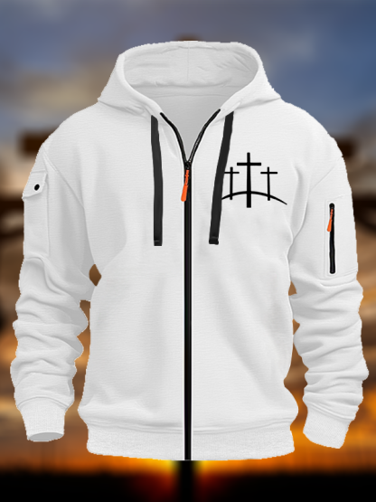 Cross Printed Zipper Hoodies