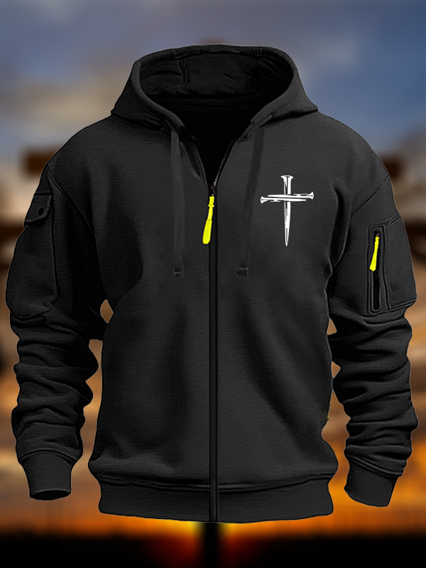 Cross Printed Zipper Hoodies