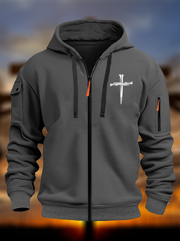 Cross Printed Zipper Hoodies
