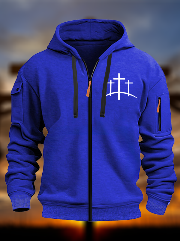 Cross Printed Zipper Hoodies