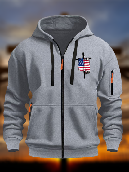 Faith Flag Cross Print Jesus God Christian Zipper Hoodies