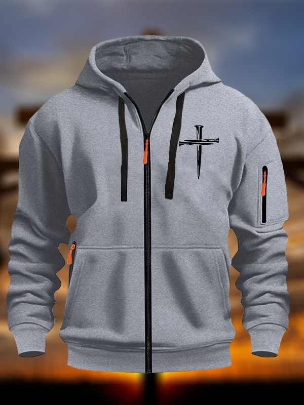 Cross Printed Zipper Hoodies