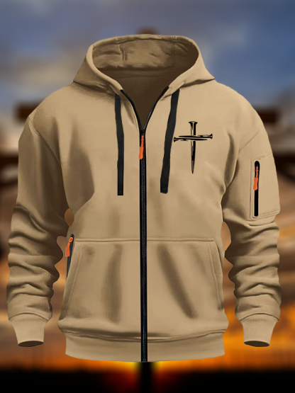 Cross Printed Zipper Hoodies