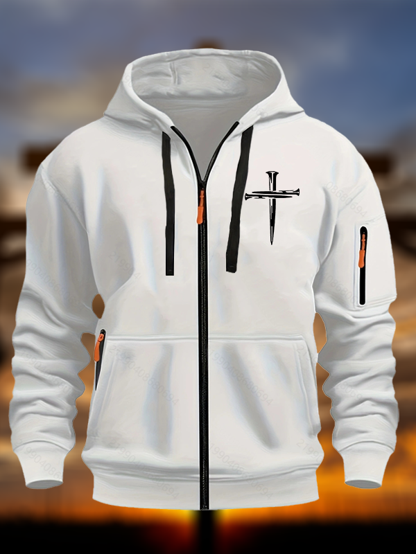 Cross Printed Zipper Hoodies