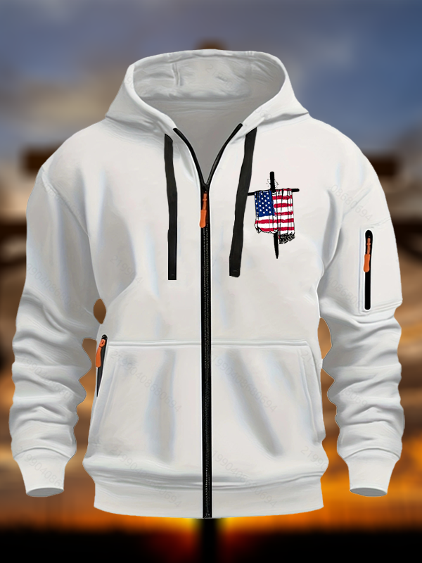Faith Flag Cross Print Jesus God Christian Zipper Hoodies