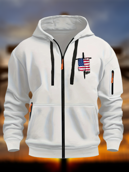 Faith Flag Cross Print Jesus God Christian Zipper Hoodies