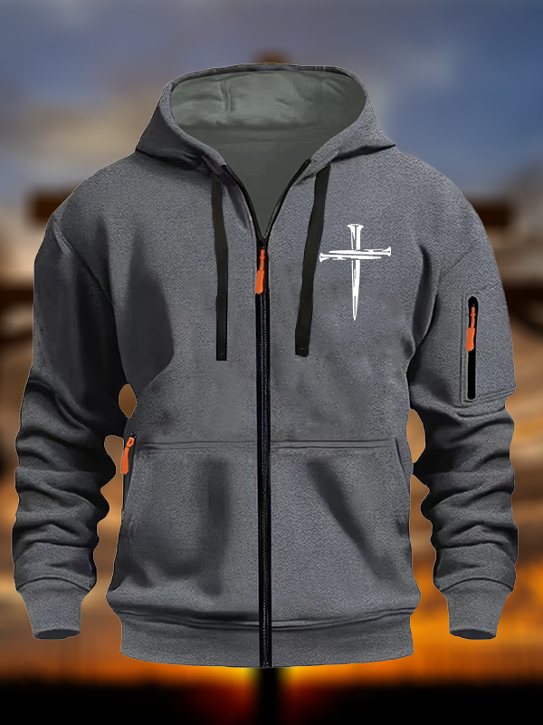 Cross Printed Zipper Hoodies