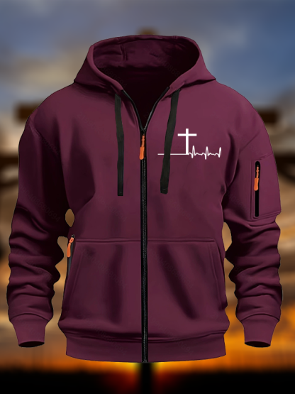 ECG Cross Christian Zipper Hoodies