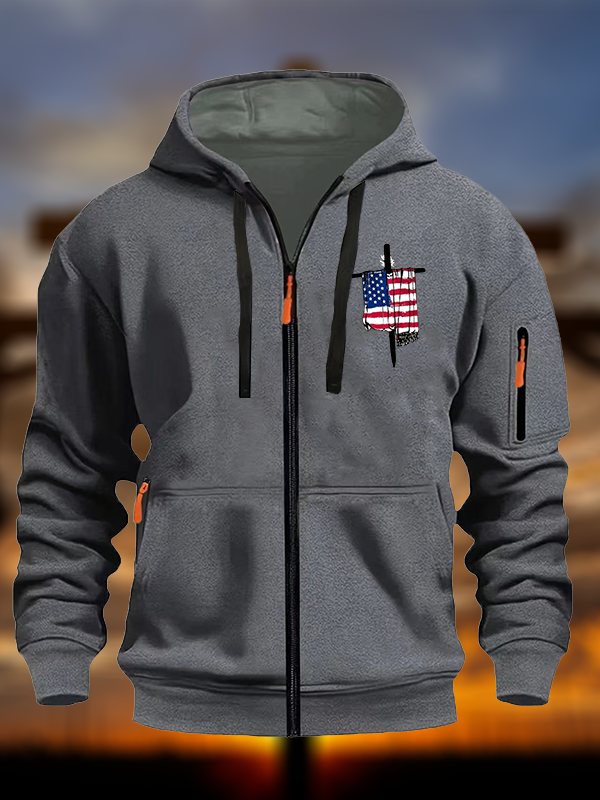 Faith Flag Cross Print Jesus God Christian Zipper Hoodies
