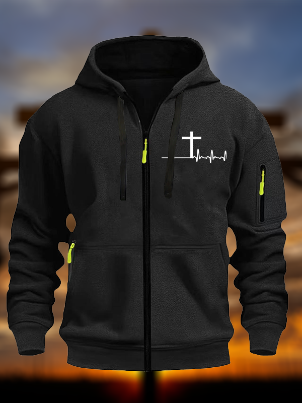 ECG Cross Christian Zipper Hoodies