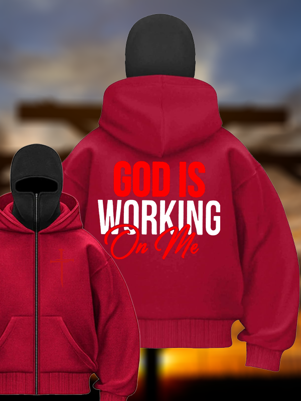 God Is Working On Me Jesus God Christian Double Hooded Balaclava Hoodie