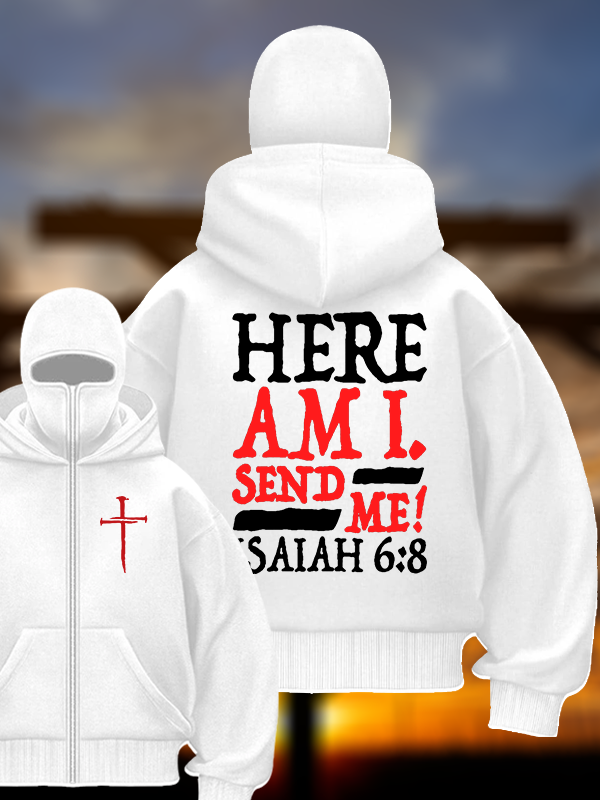 Isaiah 6:8 Send Me!  Jesus God Christian Double Hooded Balaclava Hoodie
