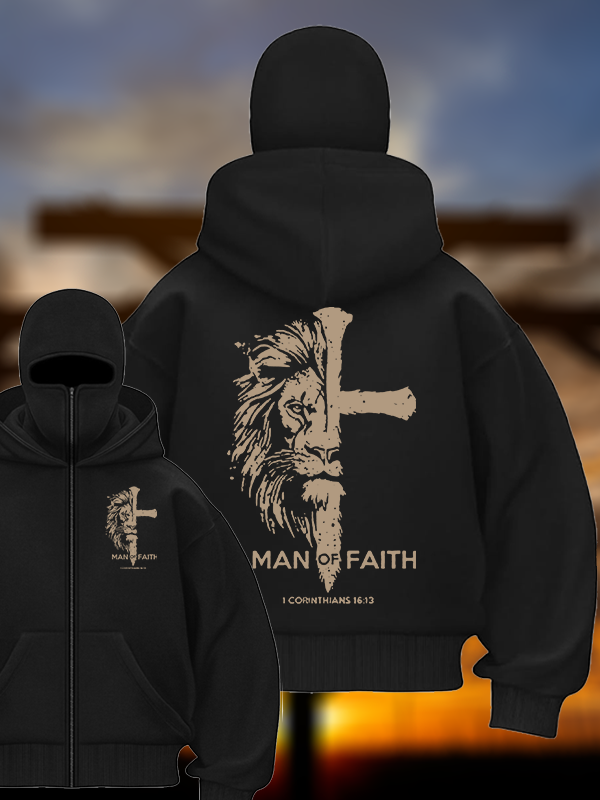 Man of Faith Jesus God Christian Double Hooded Balaclava Hoodie