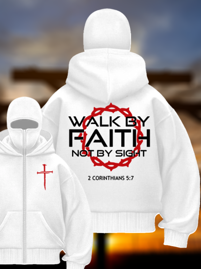 Walk By Faith Not By Sight 2 Corinthians 5:7 Cross Jesus God Christian Double Hooded Balaclava Hoodie