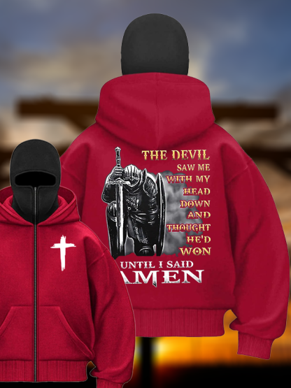 The Devil Saw Me with My Head Down and Thought He'd Won Until I Said Amen Jesus God Christian Double Hooded Balaclava Hoodie