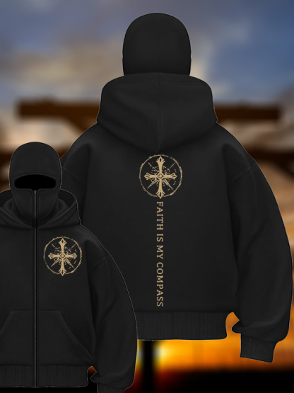 Faith Is My Compass Jesus God Christian Double Hooded Balaclava Hoodie