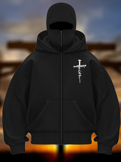 Cross Jesus God Christian Double Hooded Balaclava Hoodie