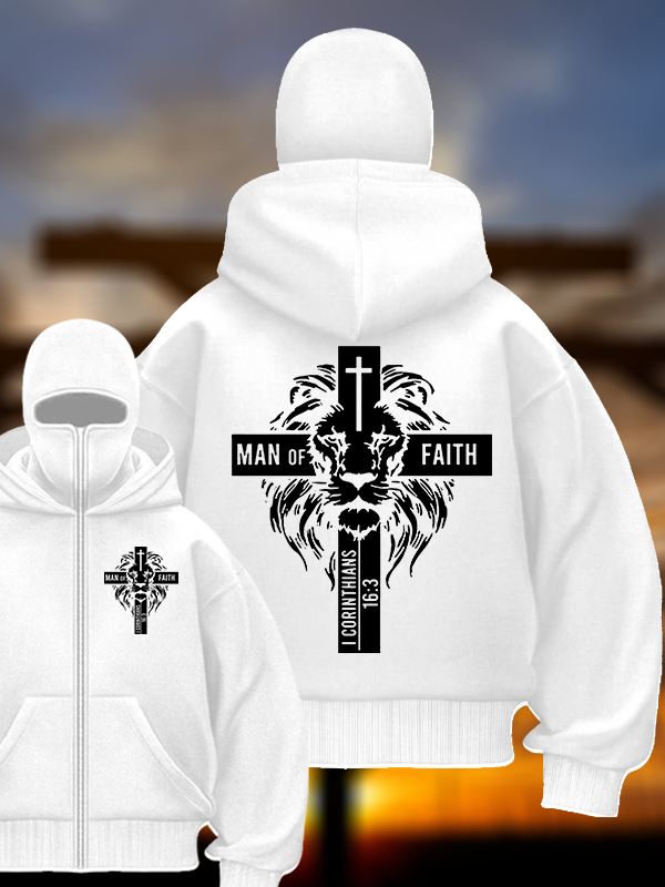 Man of Faith  Jesus God Christian Double Hooded Balaclava Hoodie
