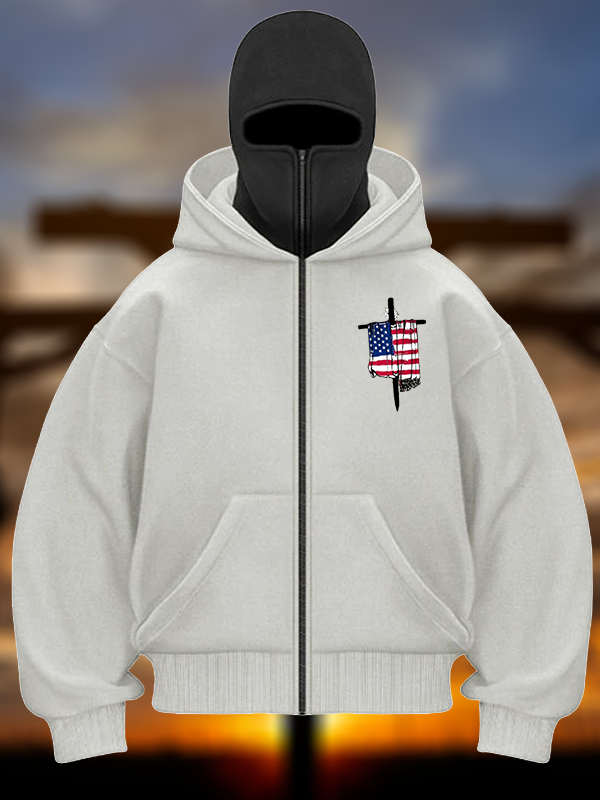 Faith Flag Cross Jesus God Christian Double Hooded Balaclava Hoodie