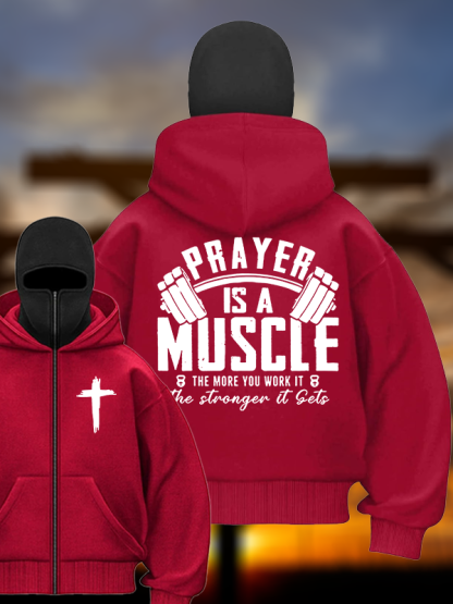 Prayer Is A Muscle Cross Jesus God Christian Double Hooded Balaclava Hoodie