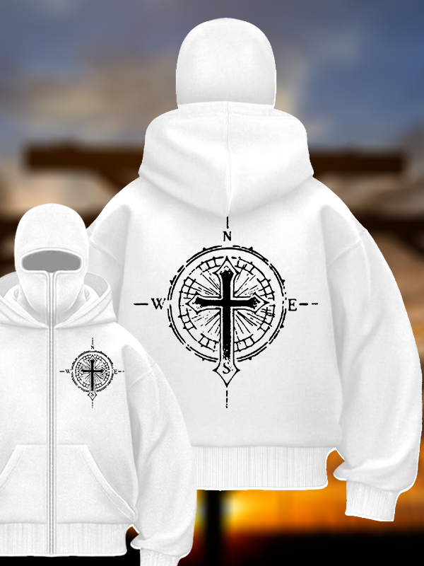 Cross Compass Jesus God Christian Double Hooded Balaclava Hoodie