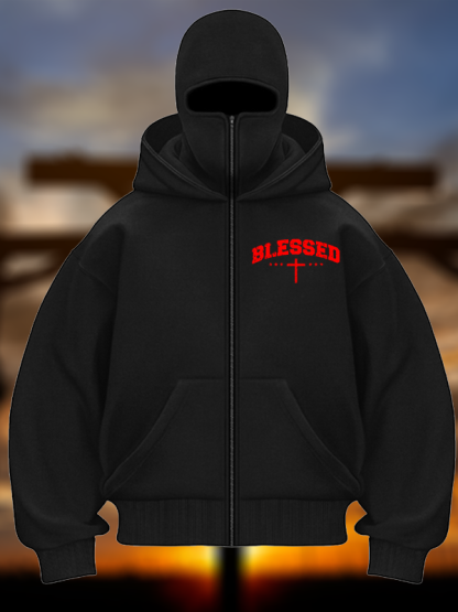 Blessed Cross Jesus God Christian Double Hooded Balaclava Hoodie