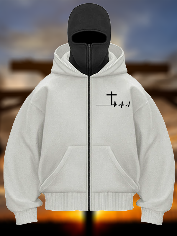 ECG Cross Jesus God Christian Double Hooded Balaclava Hoodie