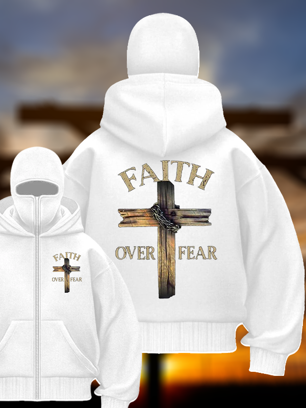 Cross Faith Over Fear Jesus God Christian Double Hooded Balaclava Hoodie