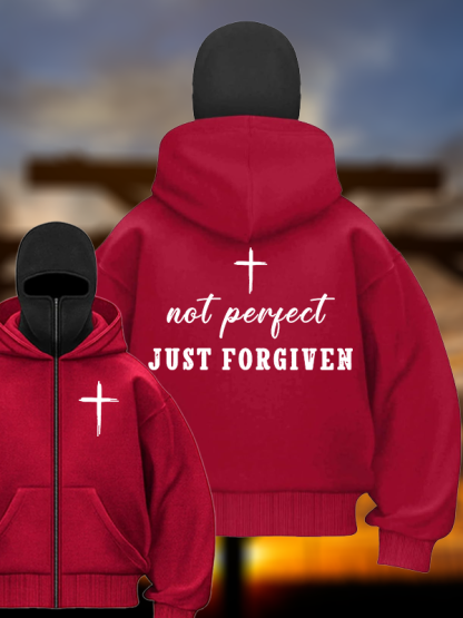 Not Perfect Just Forgiven Jesus God Christian Double Hooded Balaclava Hoodie