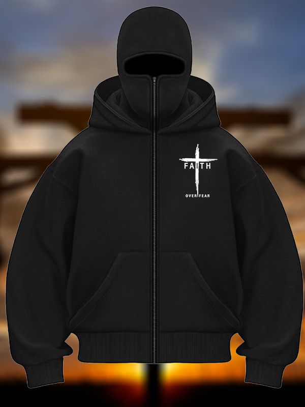 Faith Over Fear Cross Jesus God Christian Double Hooded Balaclava Hoodie