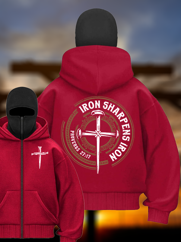 Iron Sharpens Iron - Proverbs 27:17 Jesus God Christian Double Hooded Balaclava Hoodie