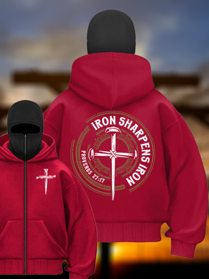 Iron Sharpens Iron - Proverbs 27:17 Jesus God Christian Double Hooded Balaclava Hoodie