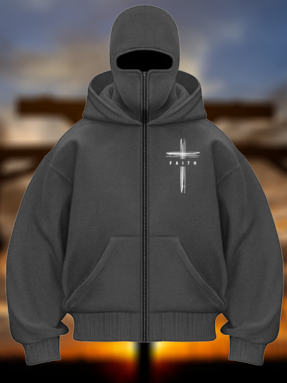 Faith Cross Jesus God Christian Double Hooded Balaclava Hoodie