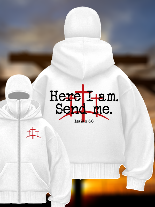Here I Am Send Me - Bible Verse Isaiah 6:8 Jesus God Christian Double Hooded Balaclava Hoodie