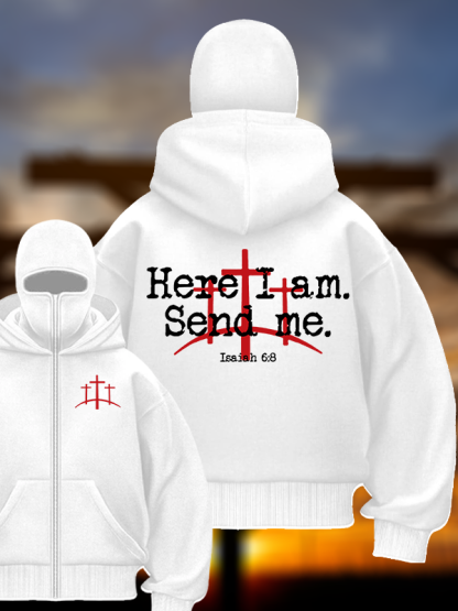 Here I Am Send Me - Bible Verse Isaiah 6:8 Jesus God Christian Double Hooded Balaclava Hoodie